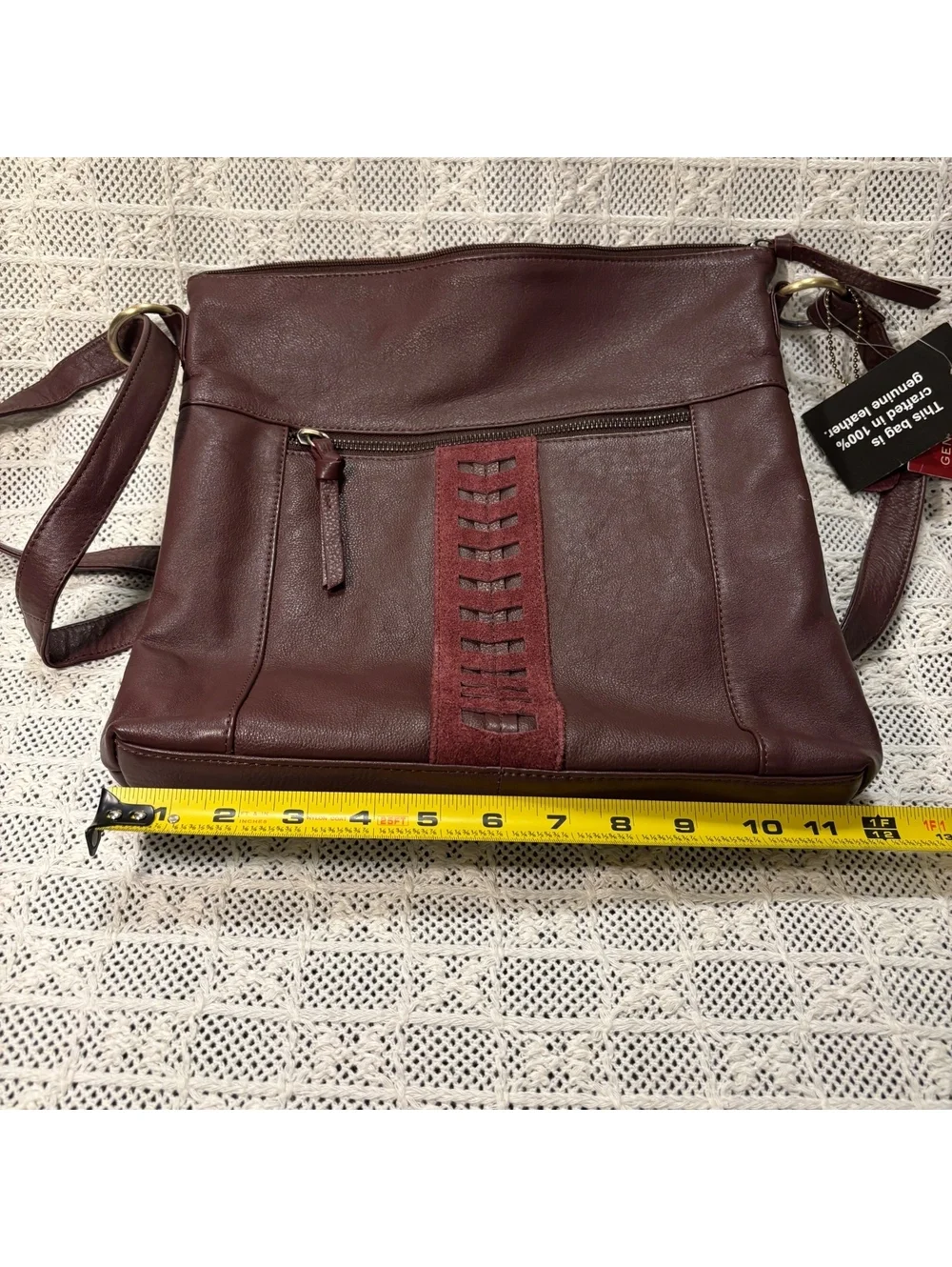 NWT Leather Burgundy Crossbody Bag with Adjustable Strap Plus Size Friendly